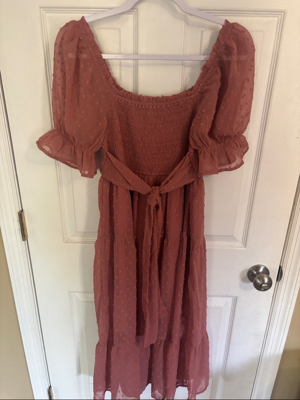 Merokeety Smocked Puff-Sleeve Midi Dress in Dusty Rose NWT - Picture 6 of 12
